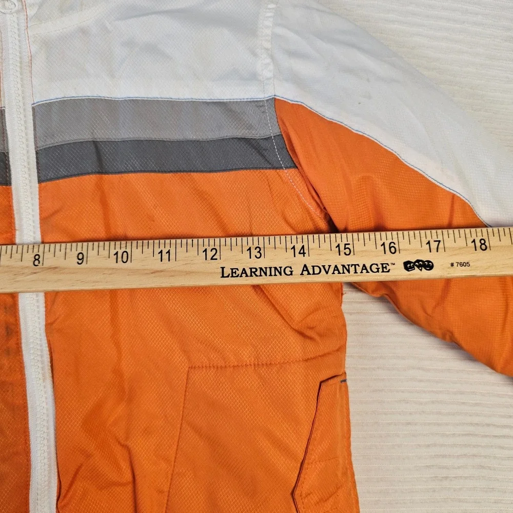 Old Navy Toddler Boys 3T Orange White Grey Colorblock Hooded Puffer Jacket